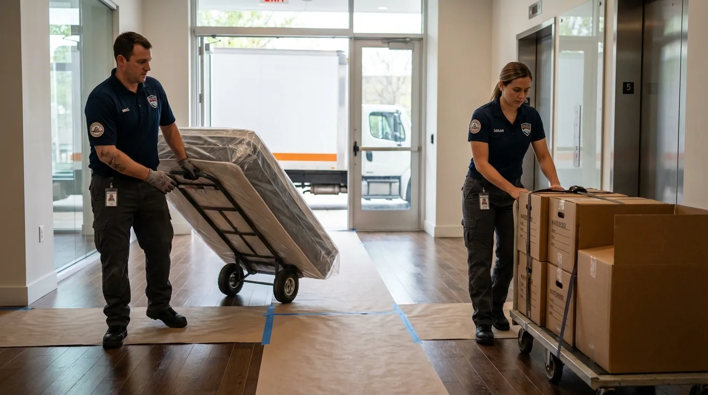 Professional apartment movers loading elevator in Middleburgh, NY