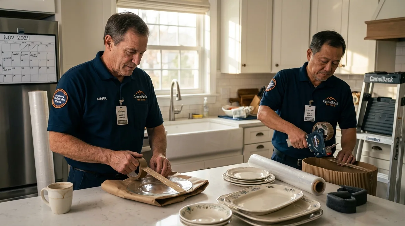 Professional crew packing kitchen dishware in Middleburgh, NY